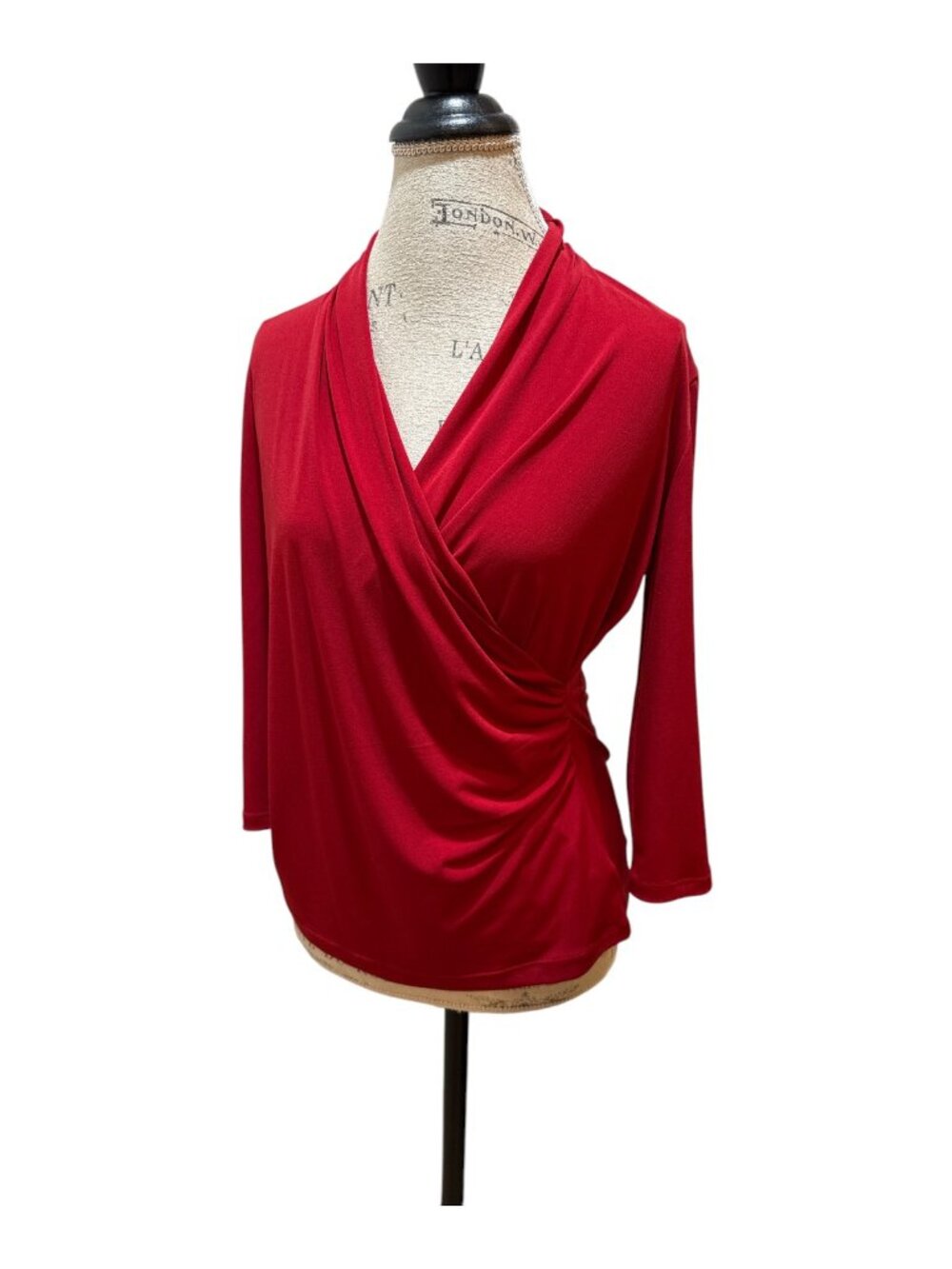 By Chico's Sz S (0) Red 3/4 Sleeve Wrap Style Blouse